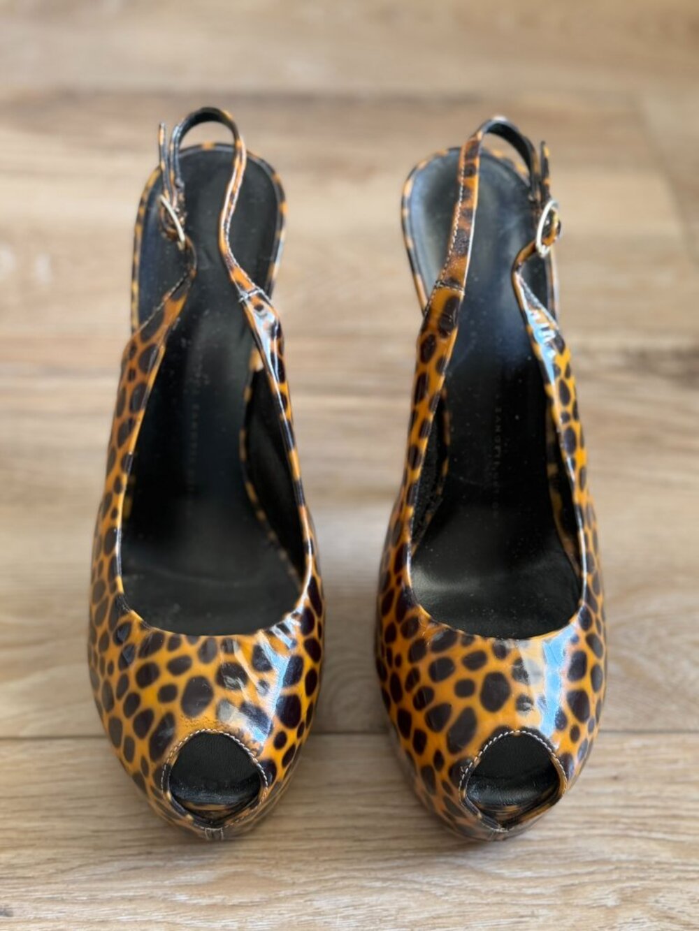 Giuseppe Zanotti Patent Leather Peep-Toe Slingbacks, Size 40